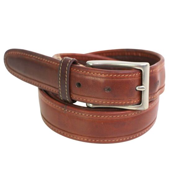 HandCrafted USA BROWN GENUINE LEATHER 1.25"Wd CASUAL DRESS MEN'S BELT 34/85 (t18 - Picture 1 of 14